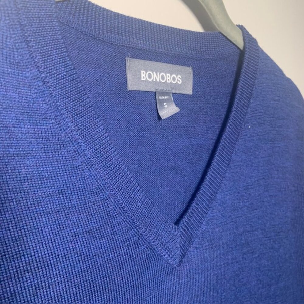 Bobonos Men 100% Extra Fine‎ Merino Wool Preppy Base Layer Sweater Blue S Flaw